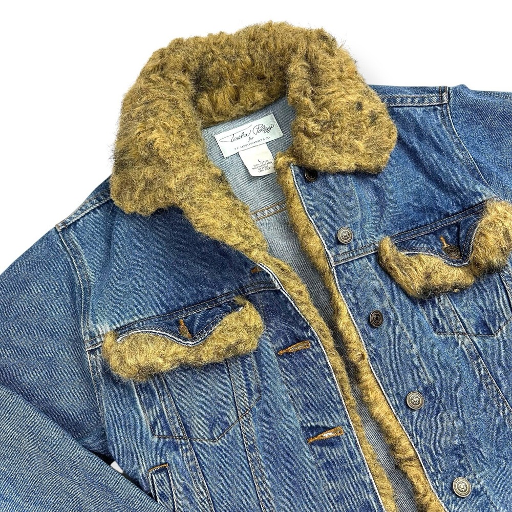 Tasha Polizzi for T.P. Saddleblanket Denim Jacket Size Large‎ Western Faux Fur